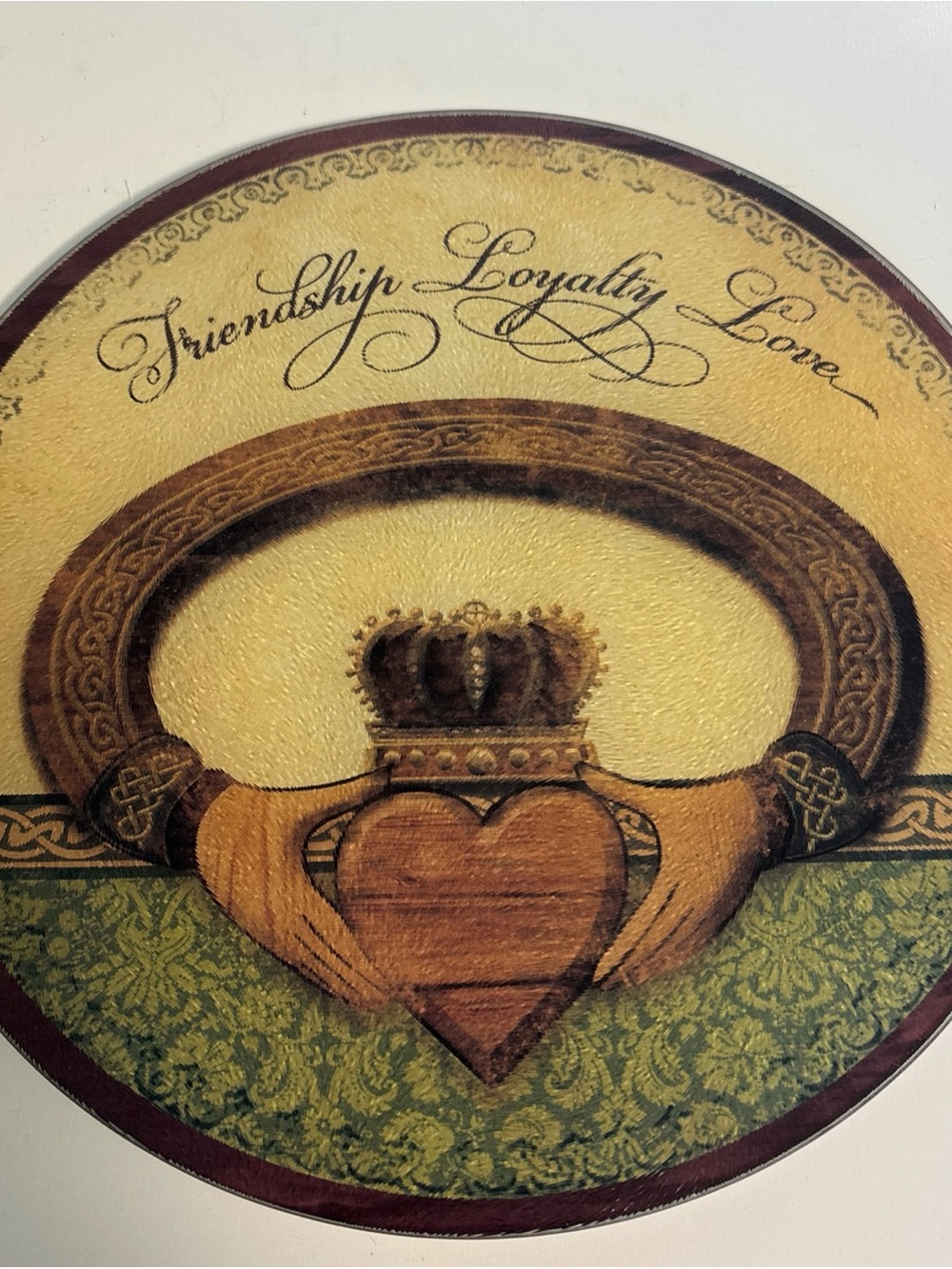 Abbey Press Irish Celtic Claddagh Glass Cutting Board, 11.75" Trivit- New!